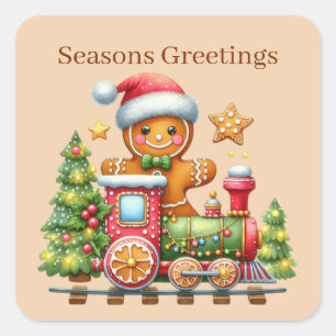 Pegatina Cuadrada Seasons Greetings gingerbread añadir texto