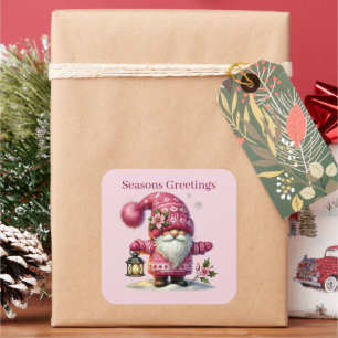 Pegatina Cuadrada Seasons Greetings gnome añadir texto