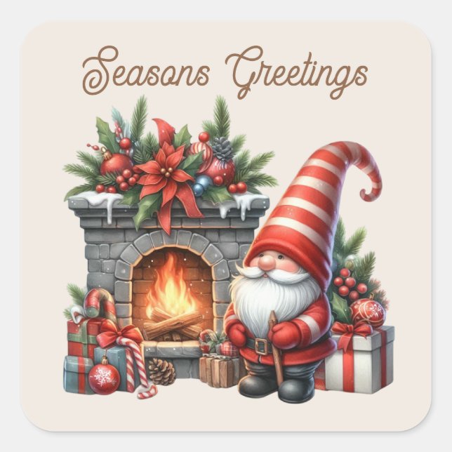 Pegatina Cuadrada Seasons greetings gnome añadir texto (Anverso)