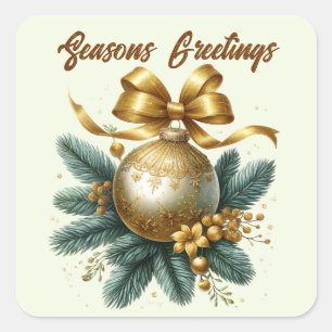 Pegatina Cuadrada Seasons Greetings lámparas doradas añaden texto