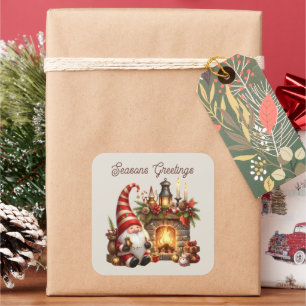 Pegatina Cuadrada Seasons Greetings Navidades gnome