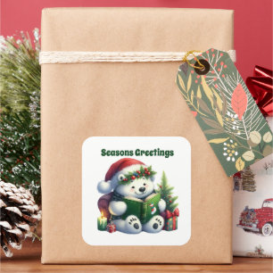 Pegatina Cuadrada Seasons Greetings oso polar