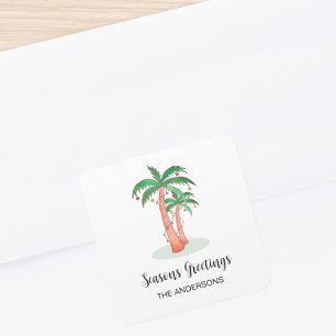 Pegatina Cuadrada Seasons Greetings Tropical Palm Tree