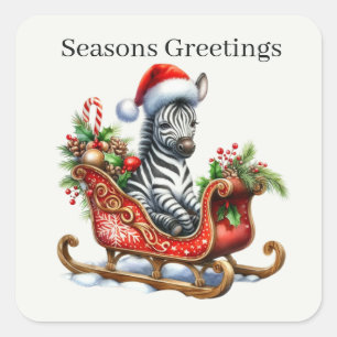 Pegatina Cuadrada Seasons Greetings Zebra Holidays