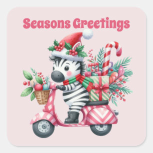Pegatina Cuadrada Seasons Greetings zebra Navidades