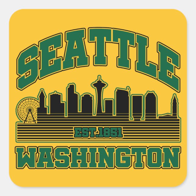 Pegatina Cuadrada Seattle, Washington (Anverso)