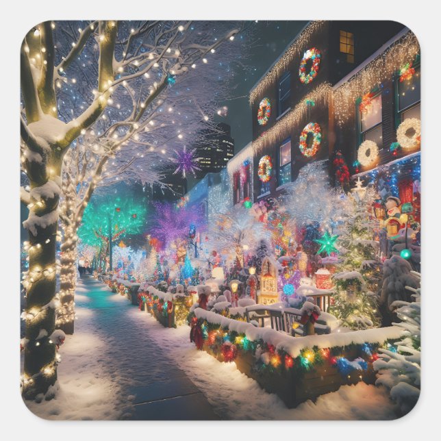 Pegatina Cuadrada Seattle, Washington en tiempo de Navidades (Anverso)