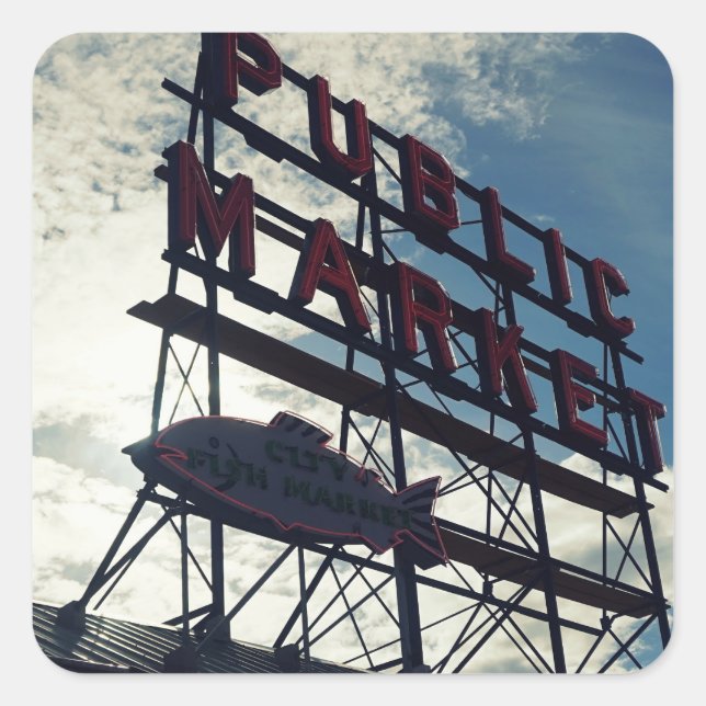 Pegatina Cuadrada Seattle's Pike Place Market (Anverso)