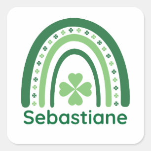 Pegatina Cuadrada Sebastiane Name Clover Boho Rainbow