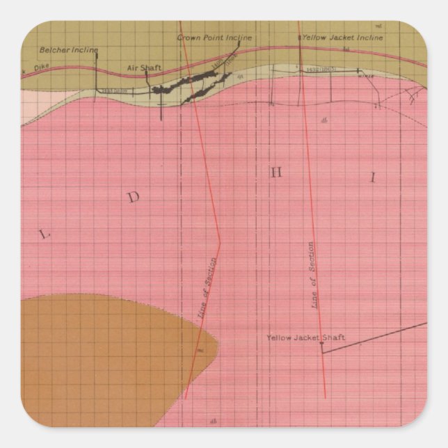 Pegatina Cuadrada Sección horizontal del Lode Comstock Sur (Anverso)