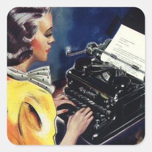 Pegatina Cuadrada Secretaria Ejecutiva de Negocios Vintage Escribien