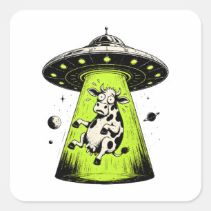 Pegatina Cuadrada Secuestro de vaca alienígena Weirdcore Surrealista