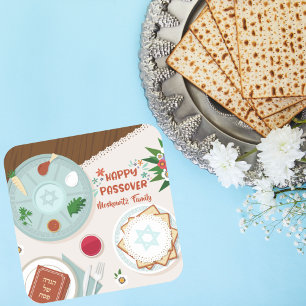 Pegatina Cuadrada Seder Table Jewish Haapy Passover