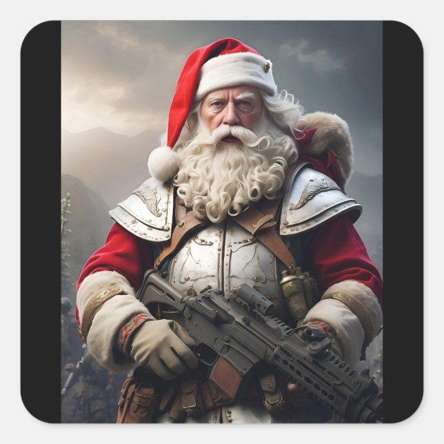 Pegatina Cuadrada Segunda Enmienda Santa Funny Navidades (Anverso)