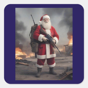 Pegatina Cuadrada Segunda Enmienda Santa Funny Navidades
