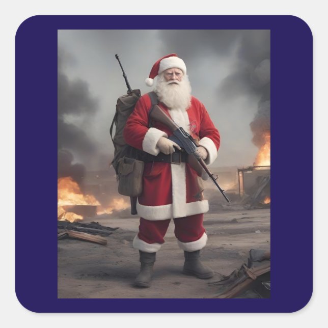Pegatina Cuadrada Segunda Enmienda Santa Funny Navidades (Anverso)