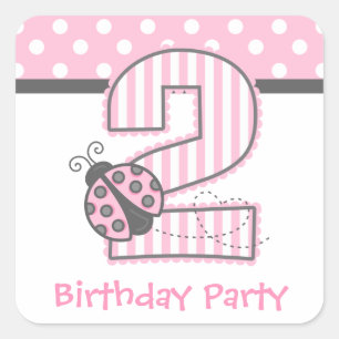 Pegatina Cuadrada Segundo cumpleaños de Pink Ladybug