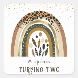 Pegatina Cuadrada Segundo cumpleaños de Rainbow Boho Floral