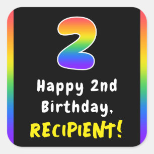 Pegatina Cuadrada Segundo cumpleaños: Espectro arcoiris # 2, nombre