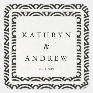 Pegatina Cuadrada Seigaiha japonés ondea nombres personalizados+Boda