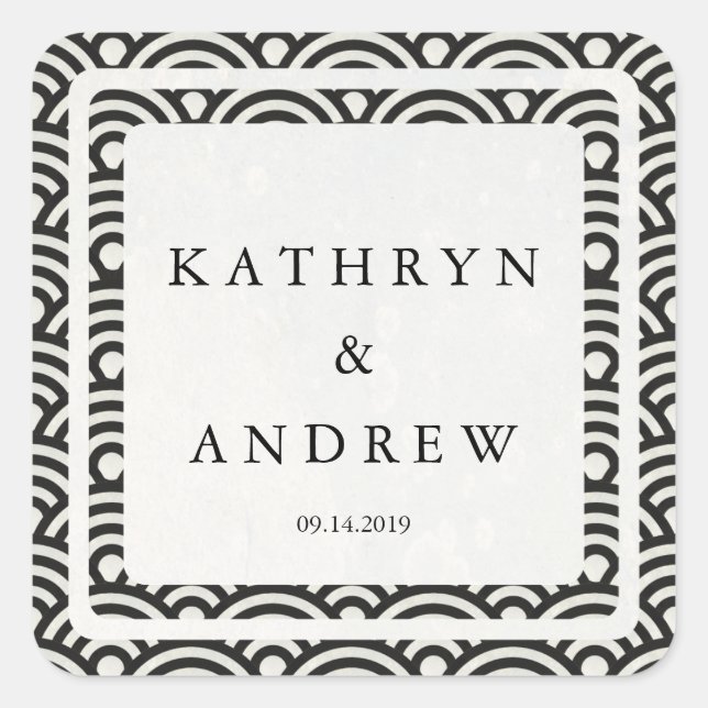 Pegatina Cuadrada Seigaiha japonés ondea nombres personalizados+Boda (Anverso)