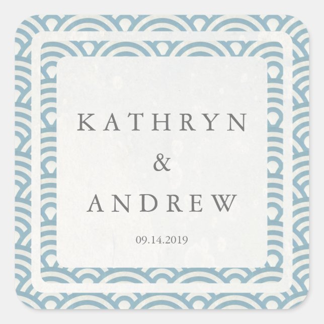 Pegatina Cuadrada Seigaiha japonés ondea nombres personalizados+Boda (Anverso)