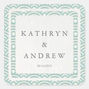 Pegatina Cuadrada Seigaiha japonés ondea nombres personalizados+Boda