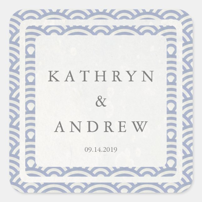 Pegatina Cuadrada Seigaiha japonés ondea nombres personalizados+Boda (Anverso)