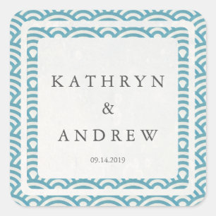 Pegatina Cuadrada Seigaiha japonés ondea nombres personalizados+Boda