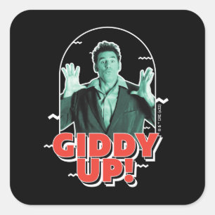 Pegatina Cuadrada Seinfeld   Kramer - ¡Giddy Up!