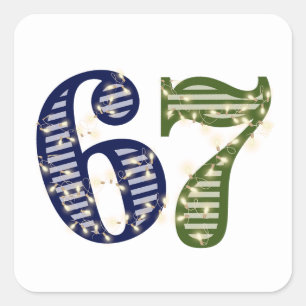 Pegatina Cuadrada Seis Siete 6 7 Tendencia Azul y Verde Moderno