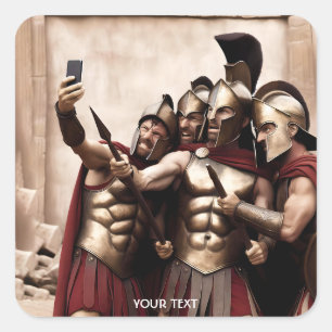 Pegatina Cuadrada Selfie de guerreros espartanos caseros