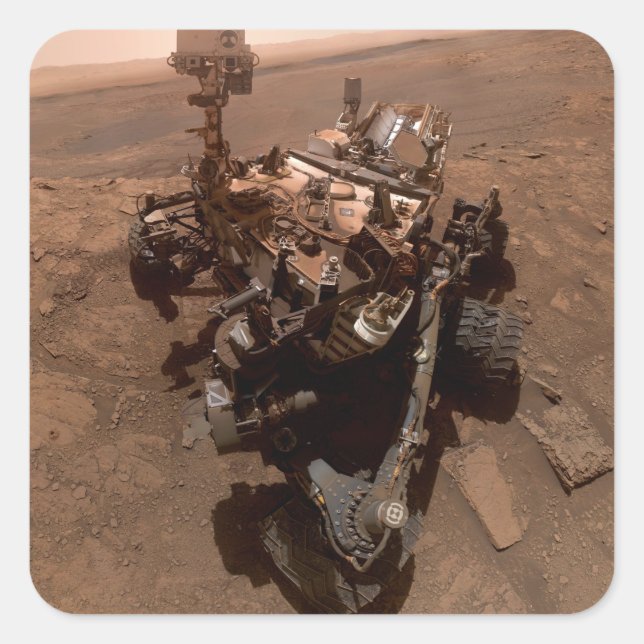 Pegatina Cuadrada Selfie de Marte Curiosity Marciano Rojo (Anverso)