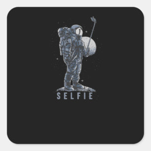 Pegatina Cuadrada Selfie en la luna