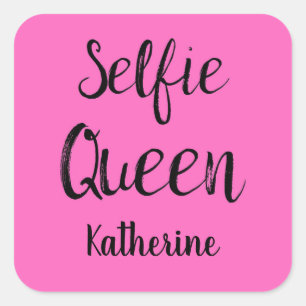 Pegatina Cuadrada Selfie nombre de reina Fuchsia personalizada rosa