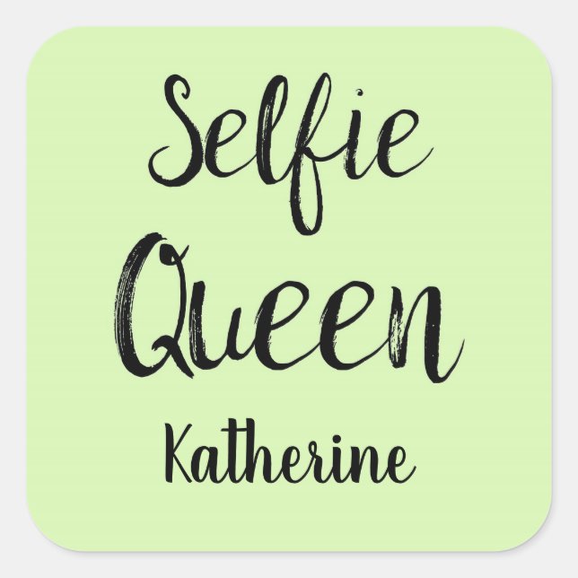 Pegatina Cuadrada Selfie Nombre de Reina Personalizado Lime Green (Anverso)