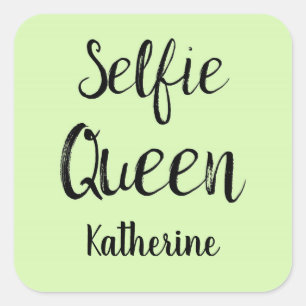 Pegatina Cuadrada Selfie Nombre de Reina Personalizado Lime Green