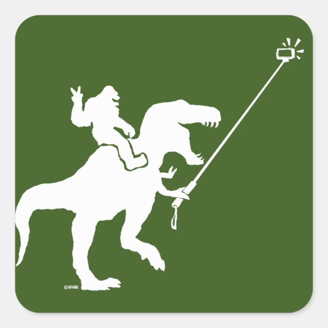 Pegatina Cuadrada Selfie T-rex y bigfoot (Anverso)