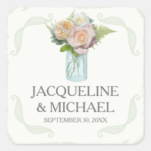 Pegatina Cuadrada Sella la tipografía de escritura de flores rustica