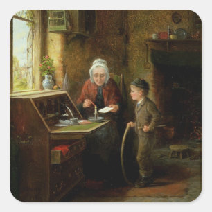 Pegatina Cuadrada Sellado de una carta, 1890 (aceite en el panel)