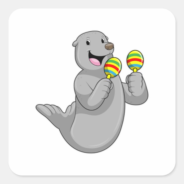 Pegatina Cuadrada Sellar como músico con Maracas (Anverso)