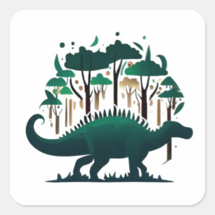 Pegatina Cuadrada Selva de Dinosaurio Verde Único