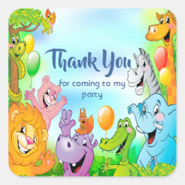 Pegatina Cuadrada Selva Safari con animales sonrientes Gracias