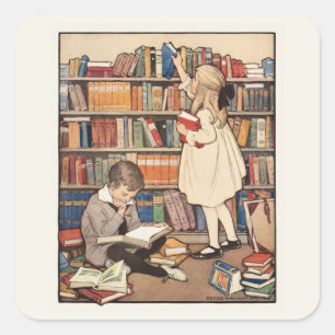 Pegatina Cuadrada Semana del Libro Infantil por Jessie Willcox Smith