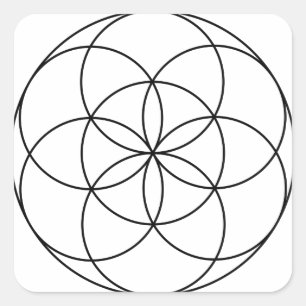 Pegatina Cuadrada Semilla de la Vida Geometría Sagrada negro y blanc