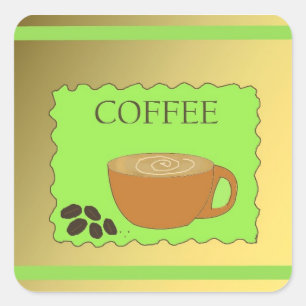 Pegatina Cuadrada Señal de café marrón y verde