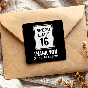 Pegatina Cuadrada Señal de límite de velocidad para cumpleaños 16 ne