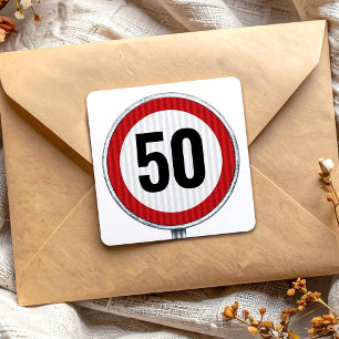 Pegatina Cuadrada Señal de límite de velocidad para cumpleaños 50 - 