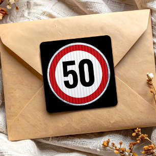 Pegatina Cuadrada Señal de límite de velocidad para cumpleaños 50 - 