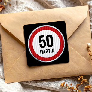 Pegatina Cuadrada Señal de límite de velocidad por 50 cumpleaños - C